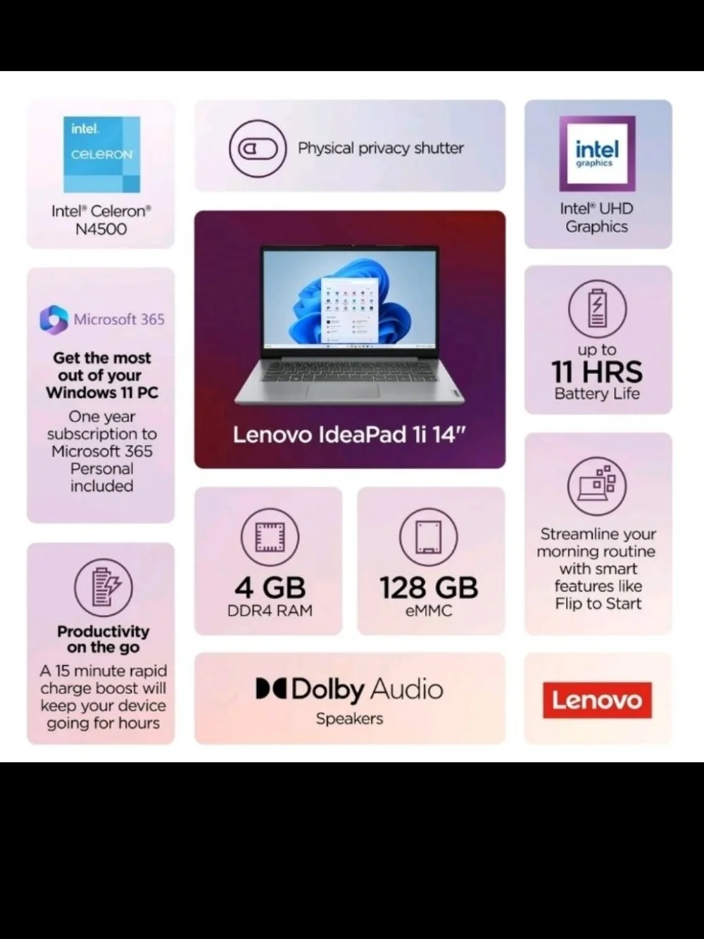 Lenovo Laptop in Silver-Gray Finish with Compact Design